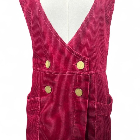 Burgundy Free People Corduroy Overall Dress Fall Vintage Vibes Layering Size 6 - Picture 2 of 6